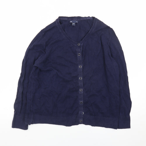 Gap Womens Blue Cotton V-Neck Button Cardigan Size L