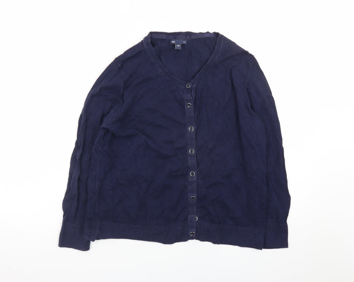 Gap Womens Blue Cotton V-Neck Button Cardigan Size L