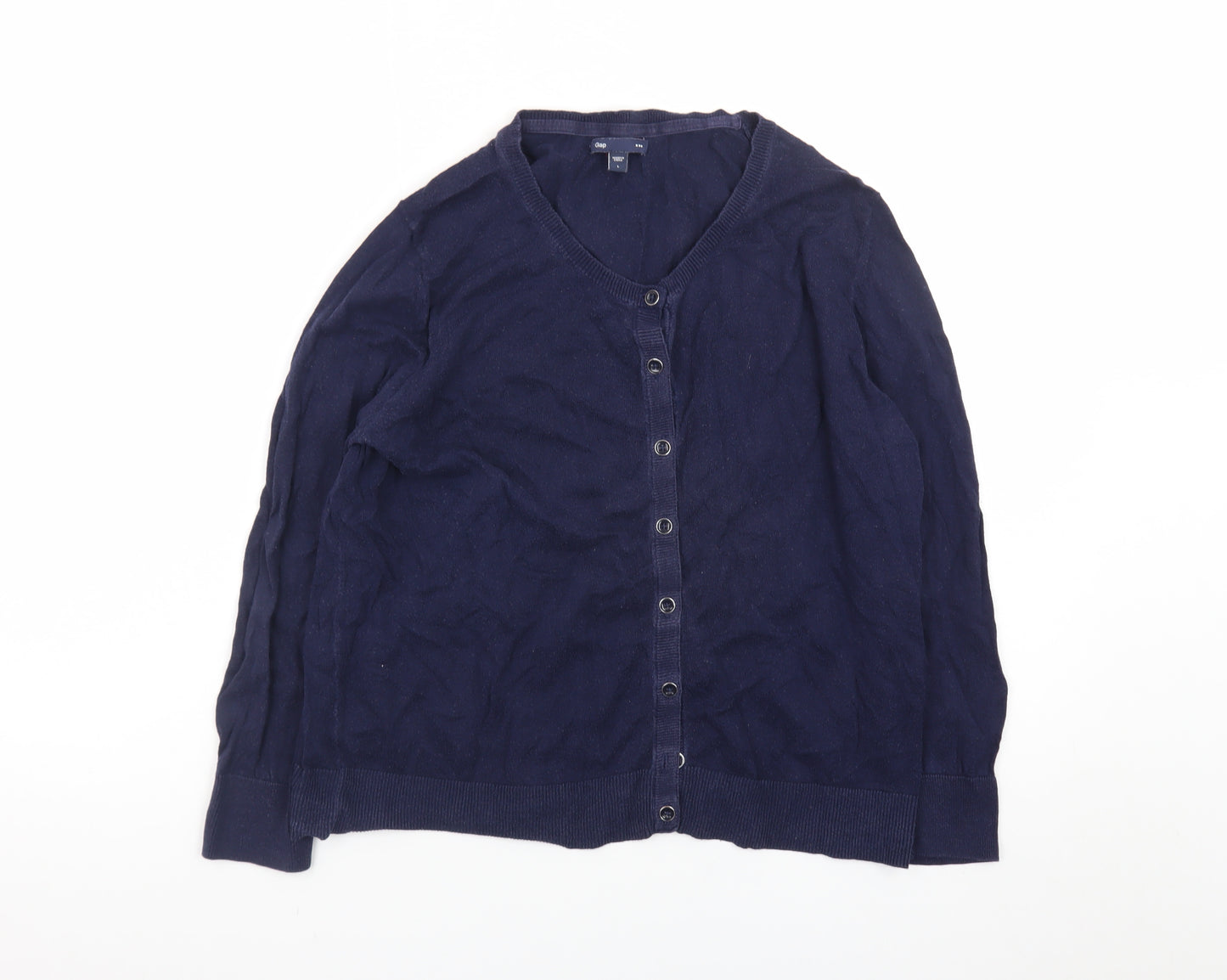 Gap Womens Blue Cotton V-Neck Button Cardigan Size L