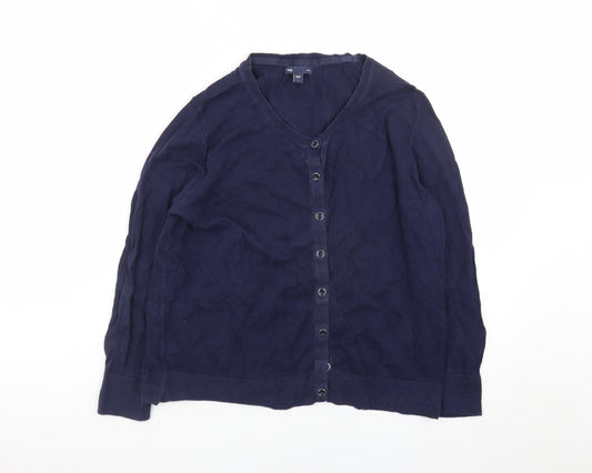 Gap Womens Blue Cotton V-Neck Button Cardigan Size L