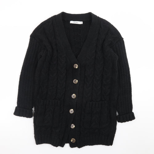 JustFab Women Black XS Cable-Knit Long Sleeve Button Cardigan