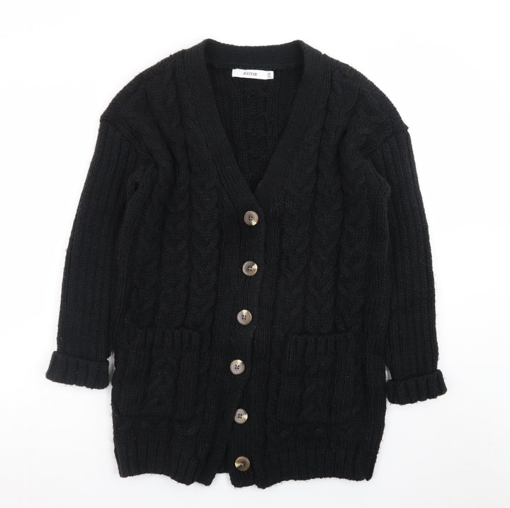JustFab Women Black XS Cable-Knit Long Sleeve Button Cardigan