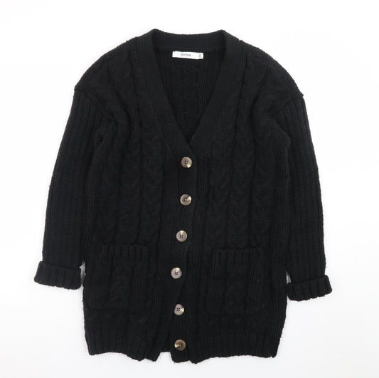 JustFab Women Black XS Cable-Knit Long Sleeve Button Cardigan