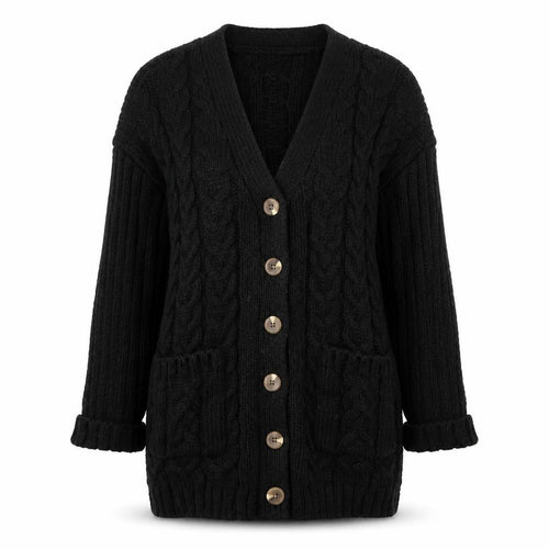 JustFab Women Black XS Cable-Knit Long Sleeve Button Cardigan