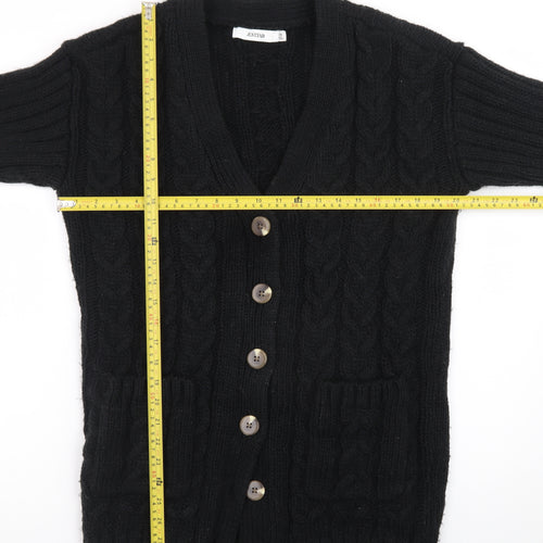 JustFab Women Black XS Cable-Knit Long Sleeve Button Cardigan