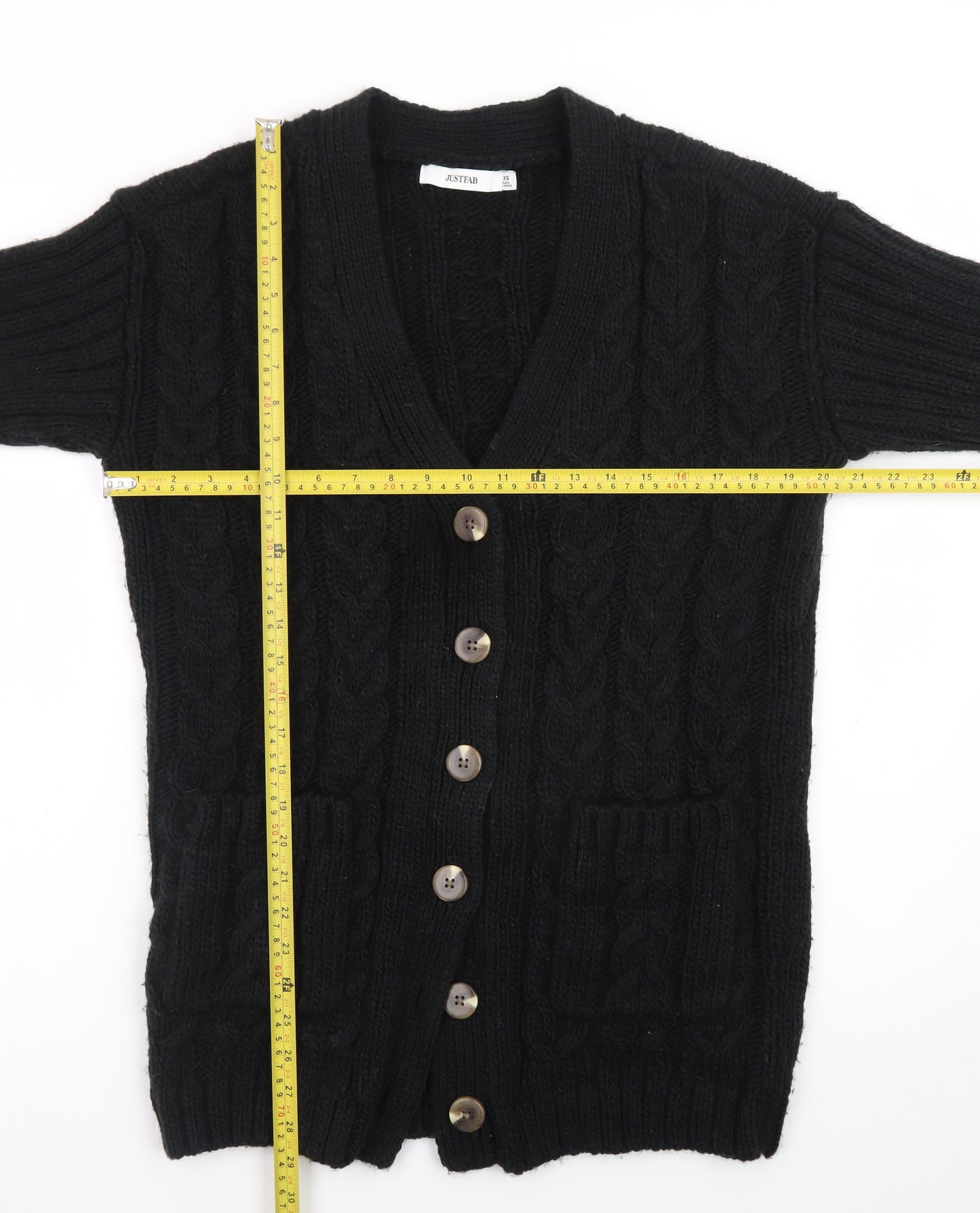 JustFab Women Black XS Cable-Knit Long Sleeve Button Cardigan