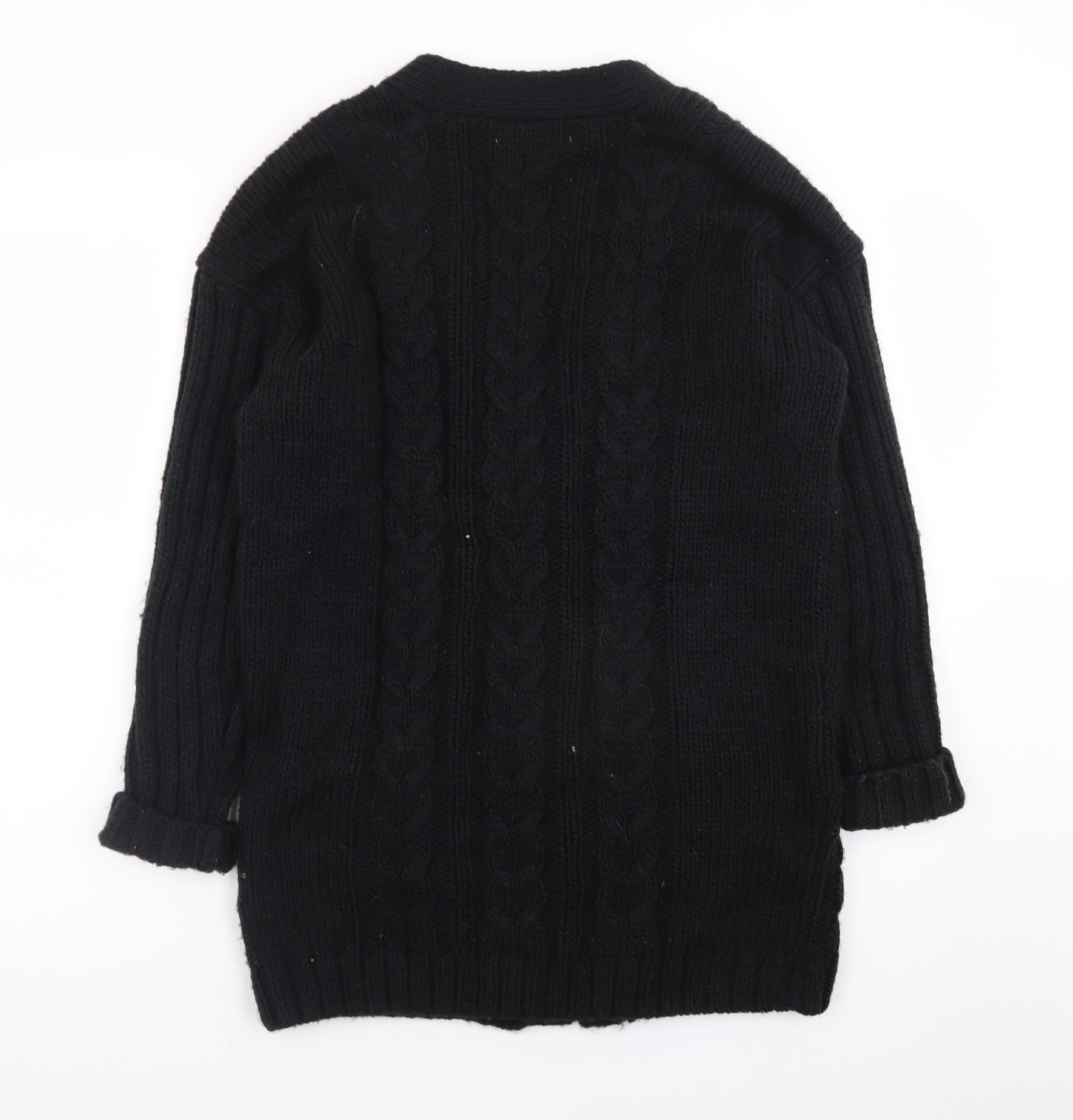 JustFab Women Black XS Cable-Knit Long Sleeve Button Cardigan
