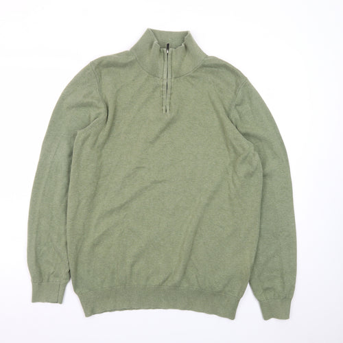 Boston Brothers Mens Green XL 1/4 Zip High Neck Cotton Jumper
