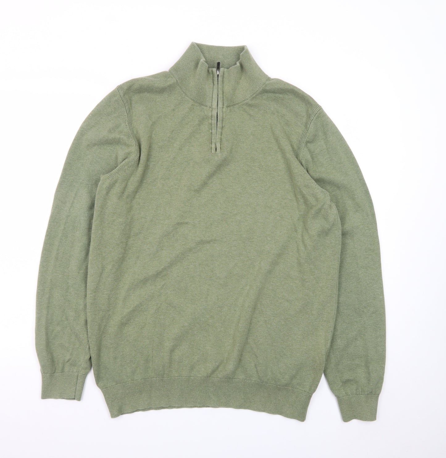 Boston Brothers Mens Green XL 1/4 Zip High Neck Cotton Jumper