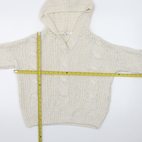 Next Women Ivory Hooded Chunky-Knit V-Neck Jumper Size 12