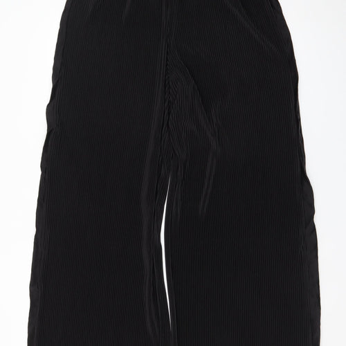 Zara Womens Black Wide-Leg Pleated Velvet Culottes Size L