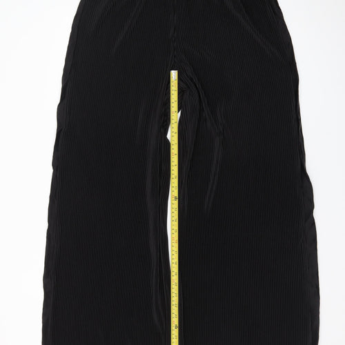 Zara Womens Black Wide-Leg Pleated Velvet Culottes Size L
