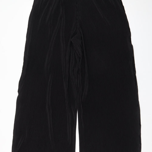 Zara Womens Black Wide-Leg Pleated Velvet Culottes Size L
