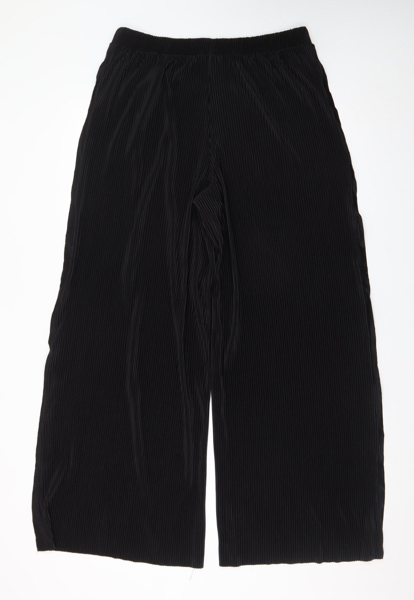 Zara Womens Black Wide-Leg Pleated Velvet Culottes Size L