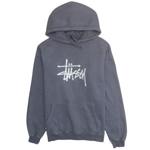 Stussy Men's Grey Pullover Hoodie S Graphic Logo Fleece Sweatshirt