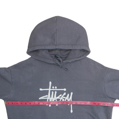 Stussy Men's Grey Pullover Hoodie S Graphic Logo Fleece Sweatshirt