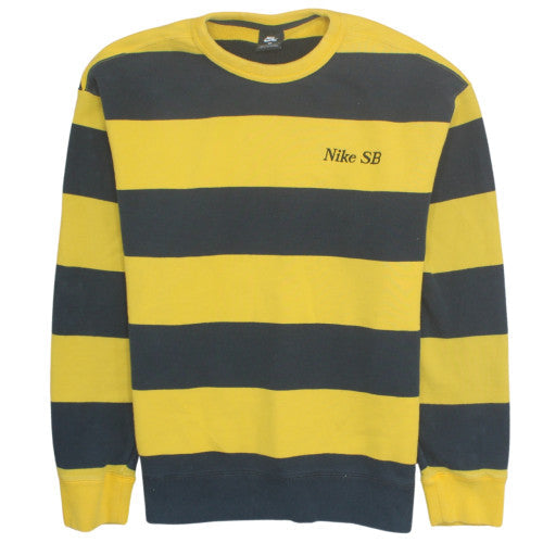 Nike SB Mens Yellow Black Striped Crew Neck Sweatshirt L