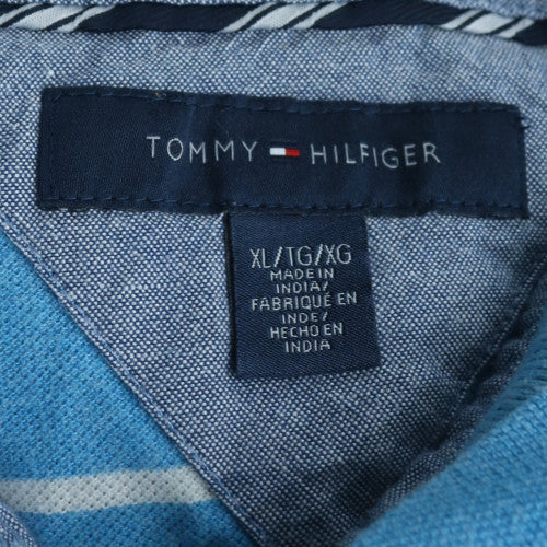 Tommy Hilfiger Men's Blue Striped Cotton Polo Shirt XL