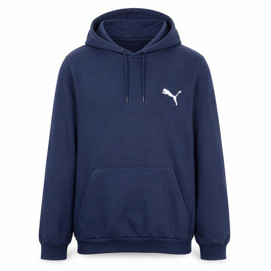 Front view of Puma Men's Blue Pullover Hoodie, size L, Regular Fit Sportswear