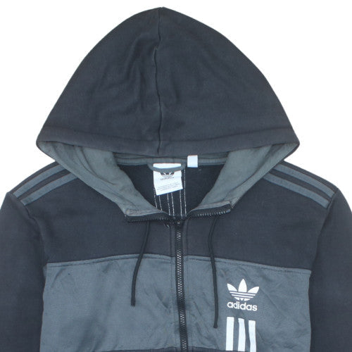 Adidas Men Black Grey Full Zip Hoodie Medium Hooded Sweatshirt