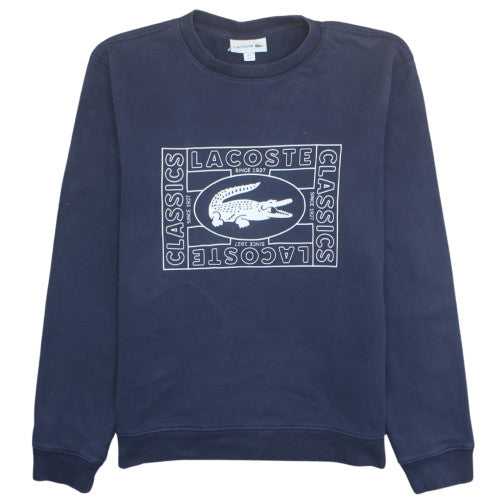 Lacoste Men's Blue Cotton Crew Neck Logo Pullover Sweatshirt M