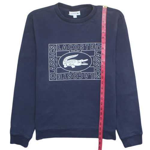 Lacoste Men's Blue Cotton Crew Neck Logo Pullover Sweatshirt M