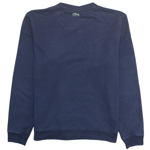 Lacoste Men's Blue Cotton Crew Neck Logo Pullover Sweatshirt M