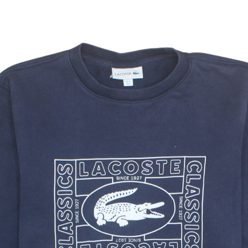 Lacoste Men's Blue Cotton Crew Neck Logo Pullover Sweatshirt M
