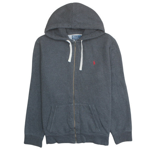 Ralph Lauren Men's Grey Full Zip Hoodie 2XL Logo Fleece Sweatshirt