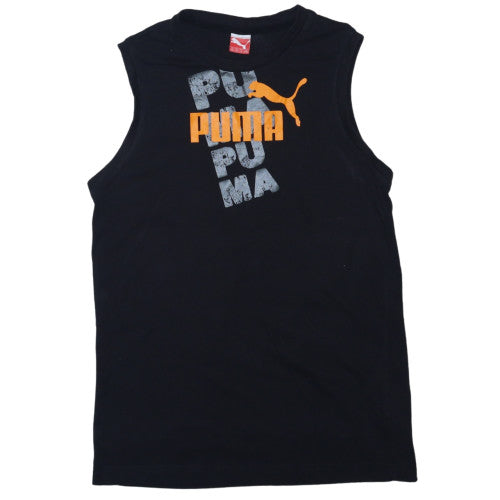 Puma Boys Black Sleeveless Tank Top 16 Years Graphic Sports Tee