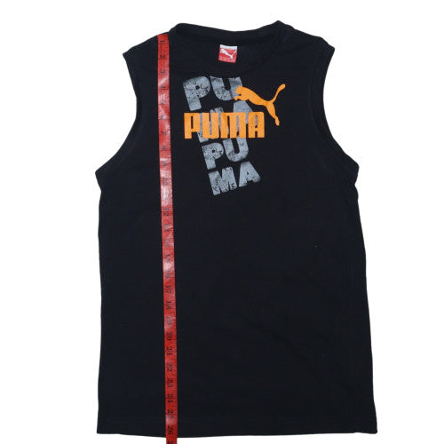 Puma Boys Black Sleeveless Tank Top 16 Years Graphic Sports Tee