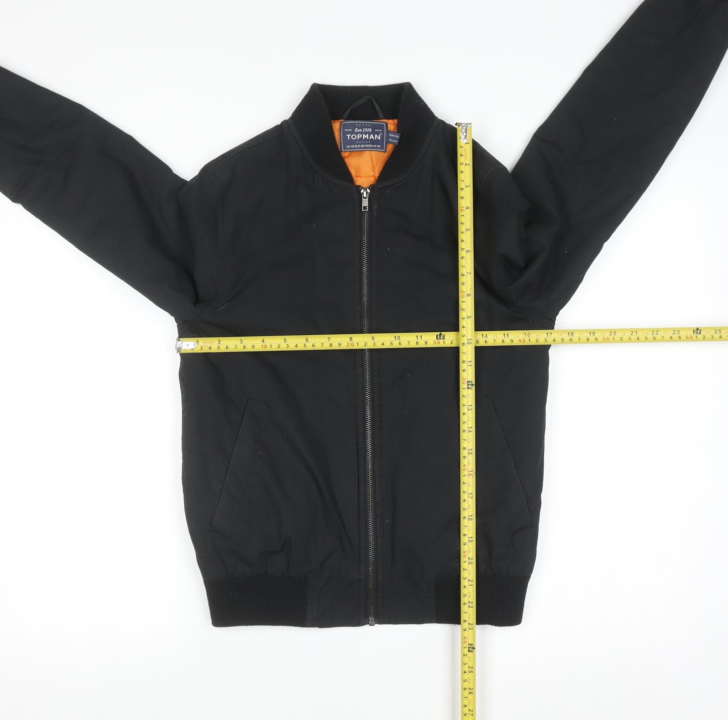 Topman Men's Black Bomber Jacket XS Cotton Zip Casual