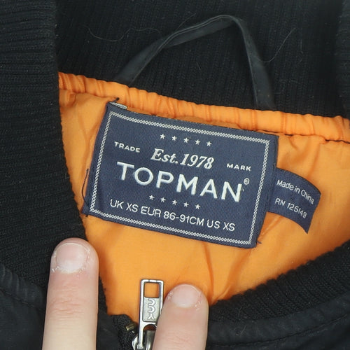 Topman Men's Black Bomber Jacket XS Cotton Zip Casual