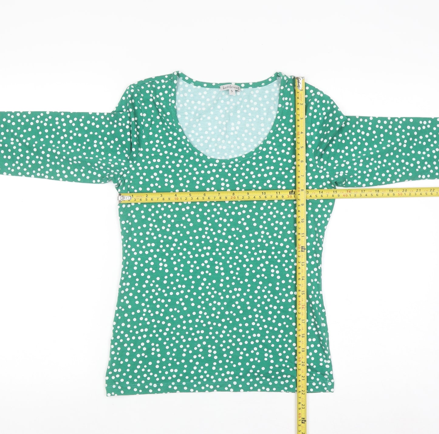 Kettlewell Women's Green Polka Dot 3/4 Sleeve Scoop Neck T-Shirt Size S