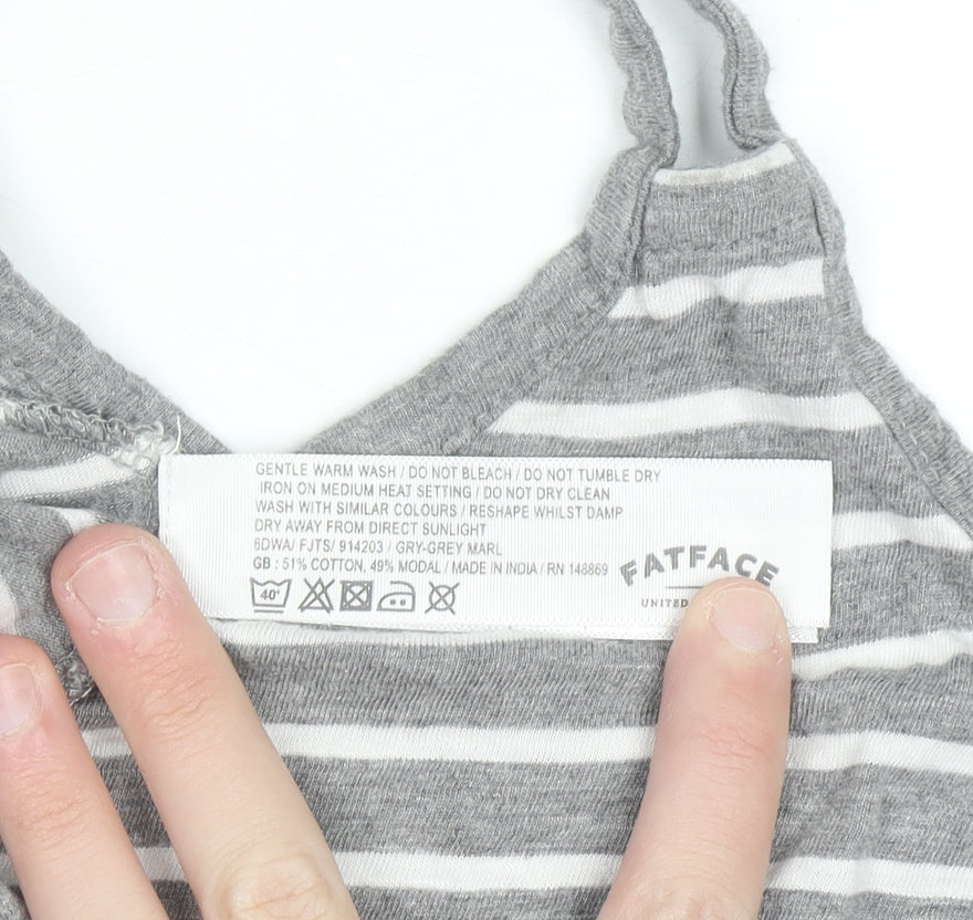 FatFace Women's Grey Striped Cotton Modal Camisole Tank Top Size 12
