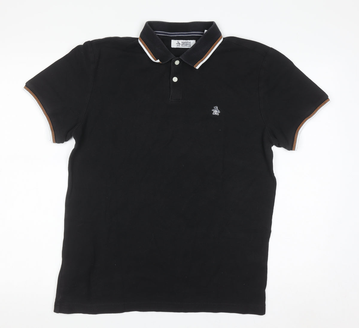 Original Penguin Men's Black Polo Shirt M Cotton Logo Trim