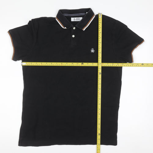 Original Penguin Men's Black Polo Shirt M Cotton Logo Trim