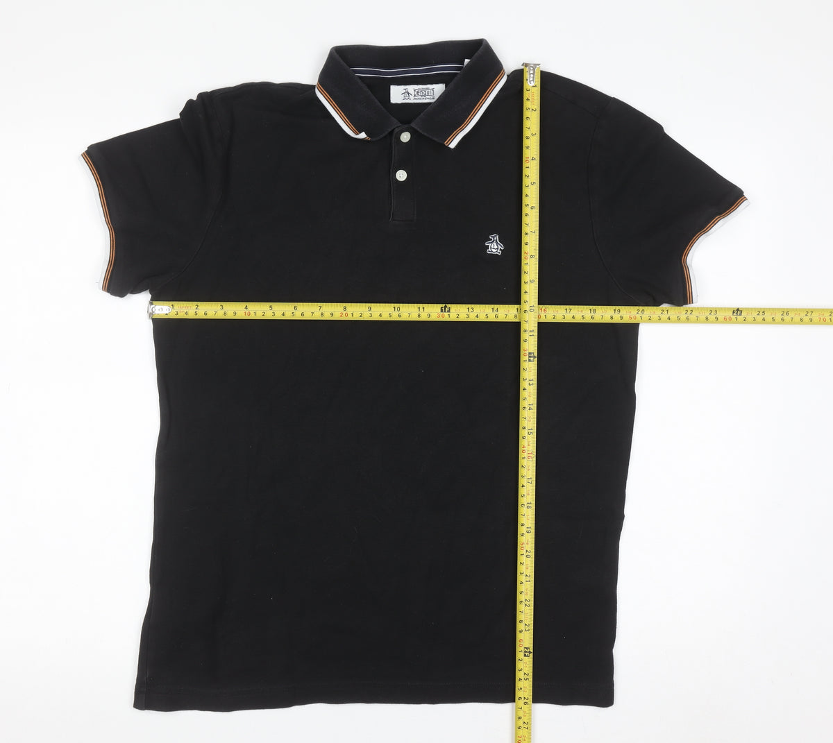 Original Penguin Men's Black Polo Shirt M Cotton Logo Trim