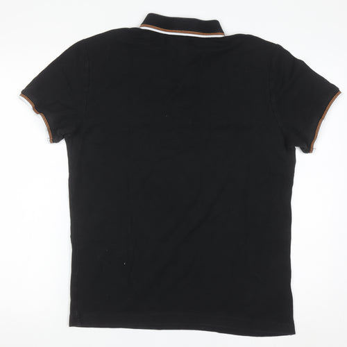 Original Penguin Men's Black Polo Shirt M Cotton Logo Trim