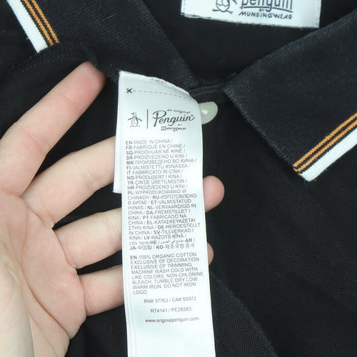 Original Penguin Men's Black Polo Shirt M Cotton Logo Trim