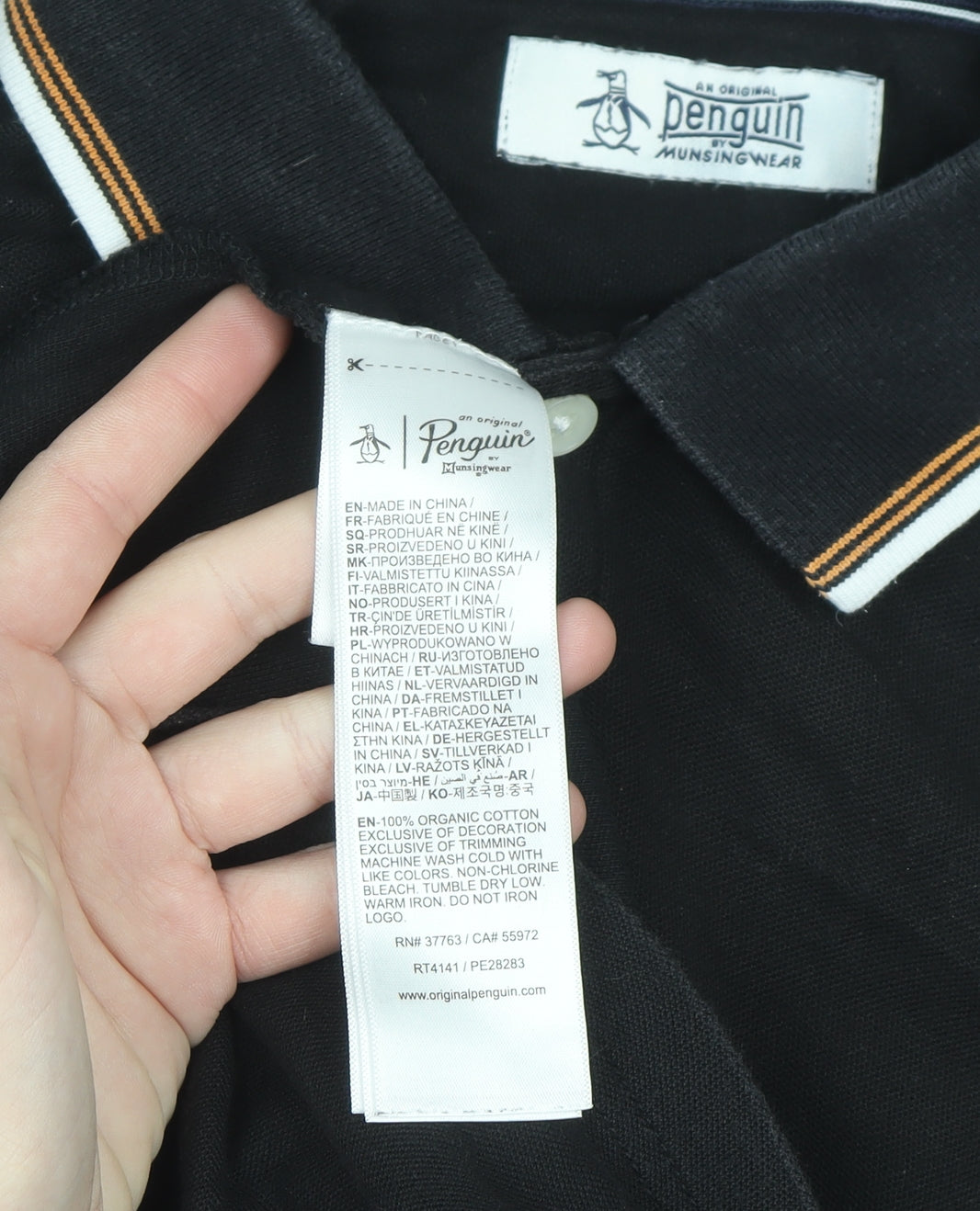 Original Penguin Men's Black Polo Shirt M Cotton Logo Trim