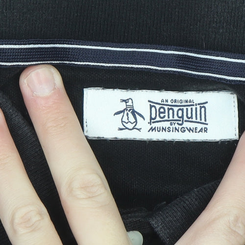 Original Penguin Men's Black Polo Shirt M Cotton Logo Trim