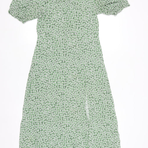 H&M Women Green Floral A-Line Midi Dress Size 10