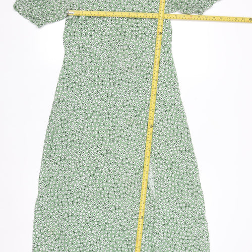 H&M Women Green Floral A-Line Midi Dress Size 10
