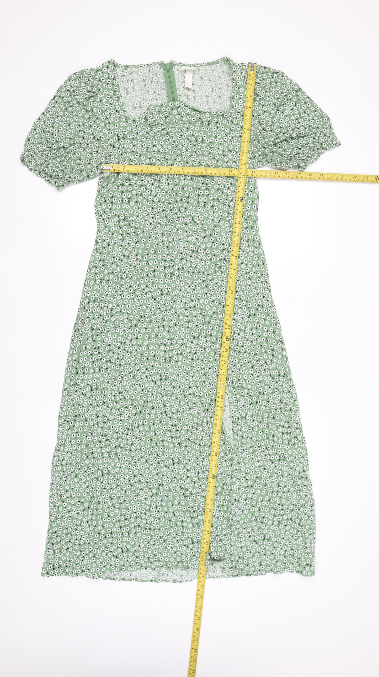 H&M Women Green Floral A-Line Midi Dress Size 10