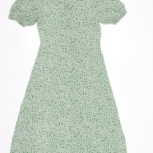 H&M Women Green Floral A-Line Midi Dress Size 10