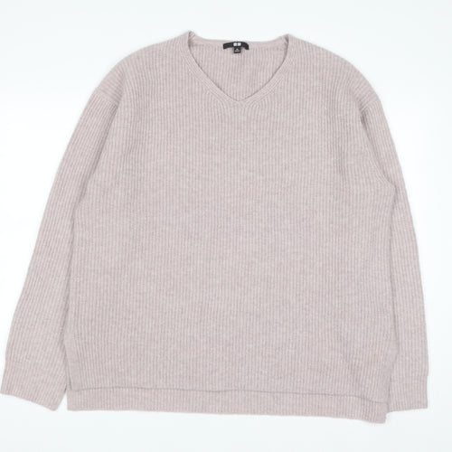 Uniqlo Women's Beige V-Neck Knit Jumper XL Wool Blend