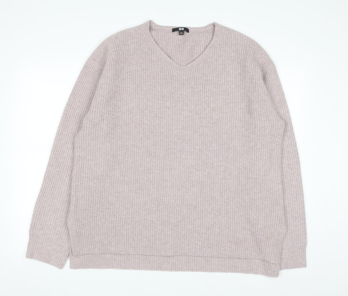 Uniqlo Women's Beige V-Neck Knit Jumper XL Wool Blend