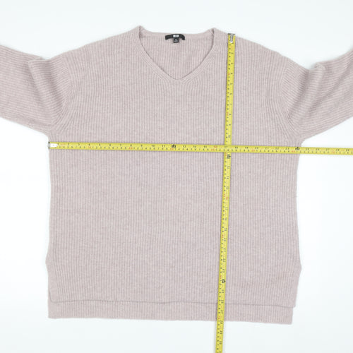 Uniqlo Women's Beige V-Neck Knit Jumper XL Wool Blend