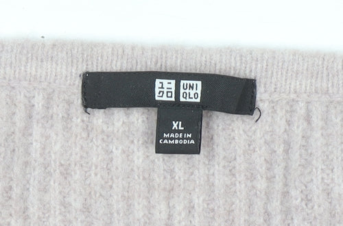 Uniqlo Women's Beige V-Neck Knit Jumper XL Wool Blend